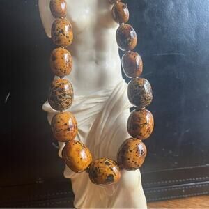 Vintage 70s CHUNKY Hand Crafted and Painted Kiln Fired Ceramic Necklace B1